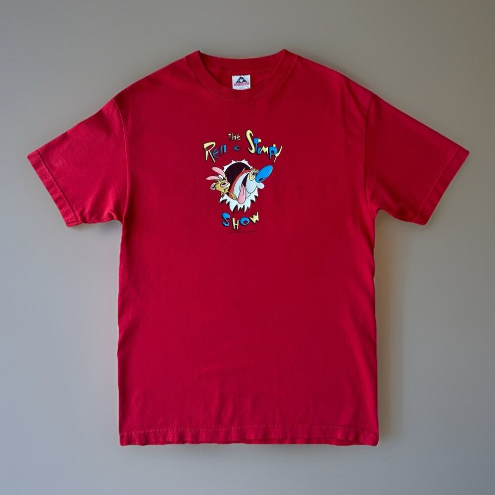 Vintage Ren & Stimpy Show Shirt Medium Red 90s Cartoon Network Promo Funny
